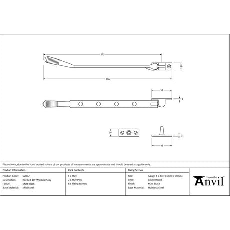From The Anvil - Matt Black 10" Reeded Stay | Sku. 52072 | Trade Door Handles.