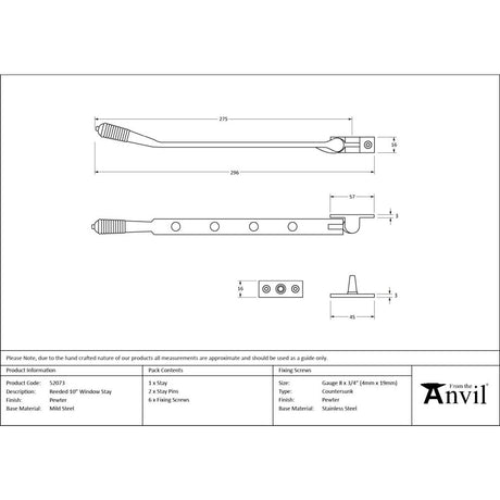 From The Anvil - Pewter 10" Reeded Stay | Sku. 52073 | Trade Door Handles.