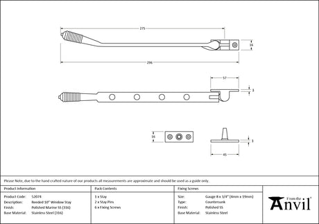 From The Anvil - Polished Marine SS (316) 10" Reeded Stay | Sku. 52074 | Trade Door Handles.