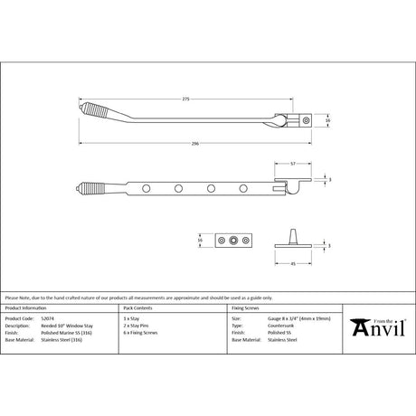 From The Anvil - Polished Marine SS (316) 10" Reeded Stay | Sku. 52074 | Trade Door Handles.