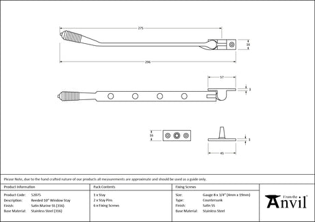 From The Anvil - Satin Marine SS (316) 10" Reeded Stay | Sku. 52075 | Trade Door Handles.