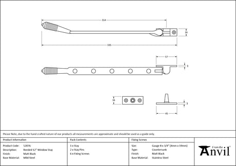 From The Anvil - Matt Black 12" Reeded Stay | Sku. 52076 | Trade Door Handles.