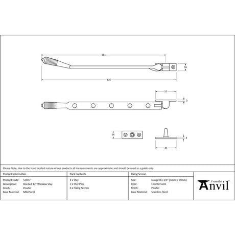 From The Anvil - Pewter 12" Reeded Stay | Sku. 52077 | Trade Door Handles.