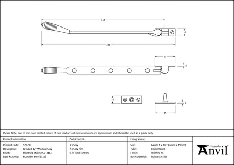 From The Anvil - Polished Marine SS (316) 12" Reeded Stay | Sku. 52078 | Trade Door Handles.