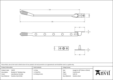 From The Anvil - Satin Marine SS (316) 12" Reeded Stay | Sku. 52079 | Trade Door Handles.