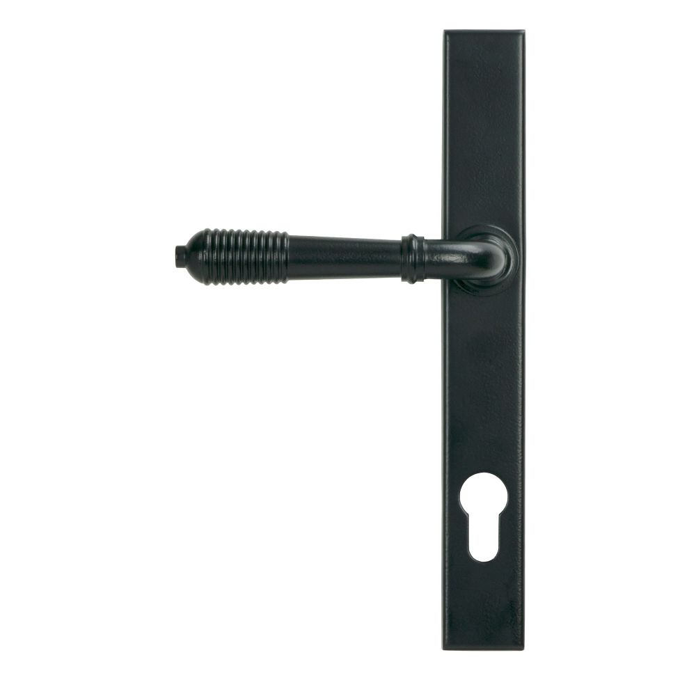From The Anvil - Matt Black Reeded Slimline Lever Espag. Lock Set | Sku. 52080 | Trade Door Handles.