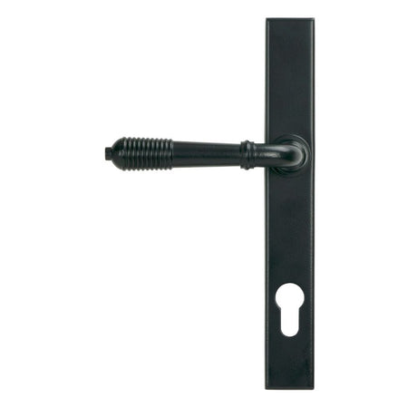 From The Anvil - Matt Black Reeded Slimline Lever Espag. Lock Set | Sku. 52080 | Trade Door Handles.
