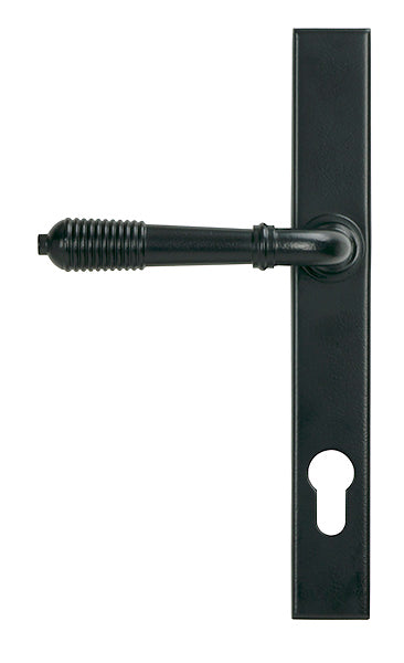 From The Anvil - Matt Black Reeded Slimline Lever Espag. Lock Set