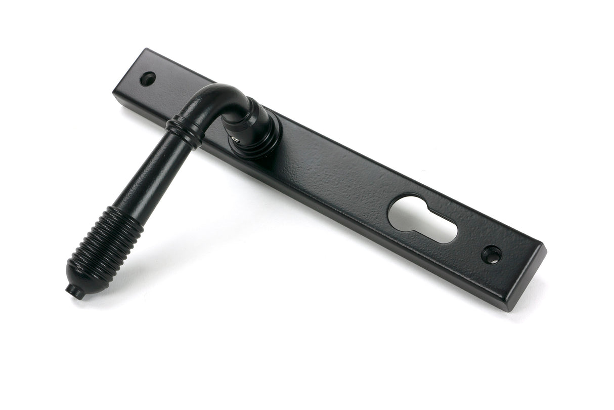 From The Anvil - Matt Black Reeded Slimline Lever Espag. Lock Set | Sku. 52080 | Trade Door Handles.