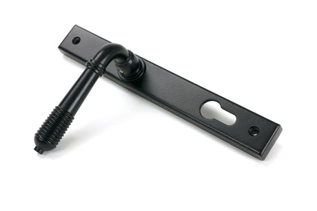 From The Anvil - Matt Black Reeded Slimline Lever Espag. Lock Set | Sku. 52080 | Trade Door Handles.