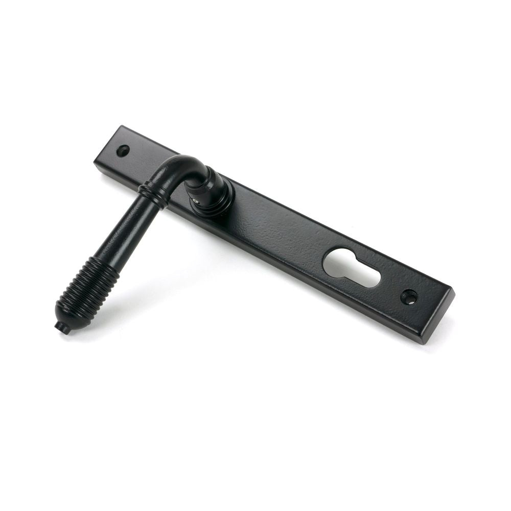 From The Anvil - Matt Black Reeded Slimline Lever Espag. Lock Set | Sku. 52080 | Trade Door Handles.
