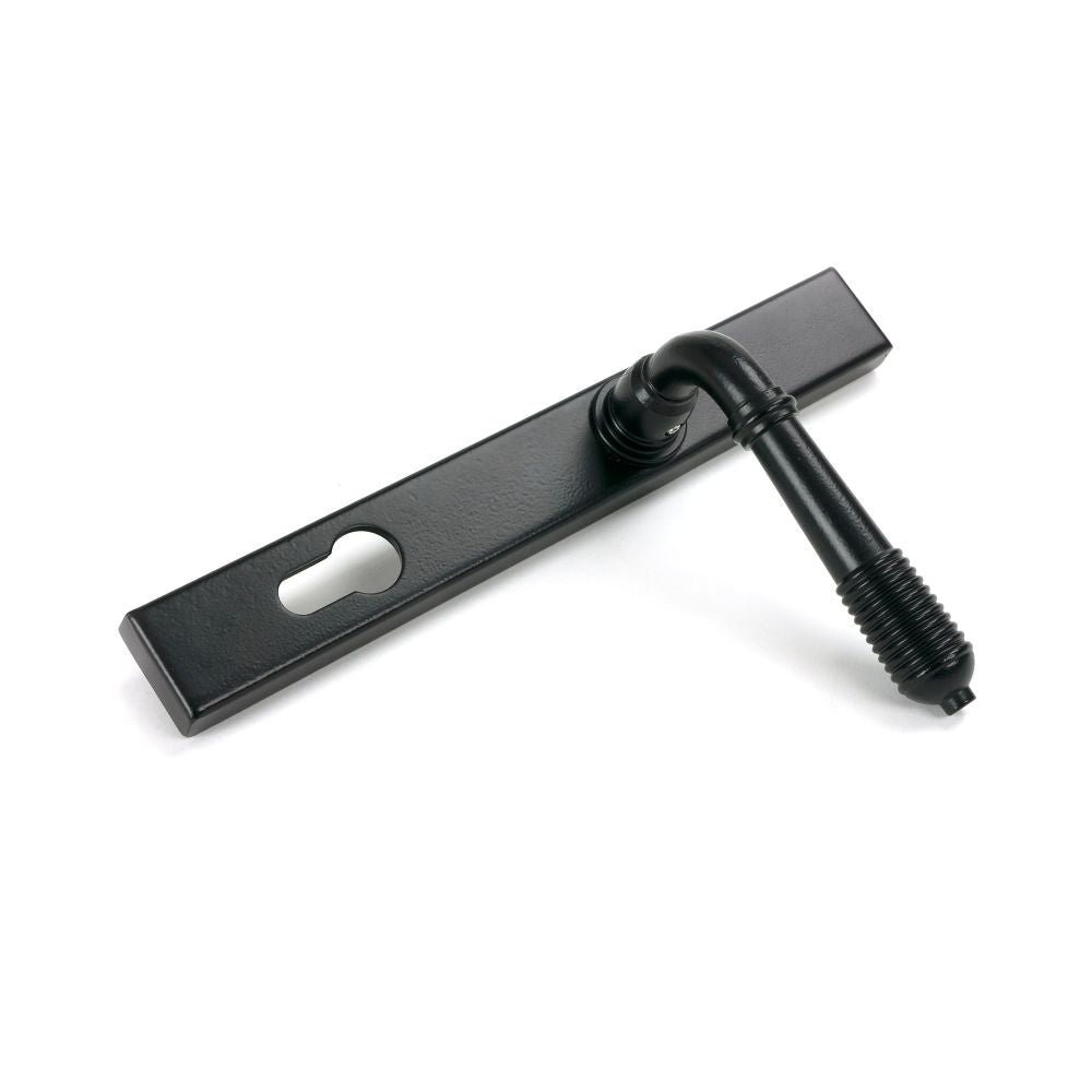 From The Anvil - Matt Black Reeded Slimline Lever Espag. Lock Set | Sku. 52080 | Trade Door Handles.