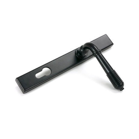 From The Anvil - Matt Black Reeded Slimline Lever Espag. Lock Set | Sku. 52080 | Trade Door Handles.