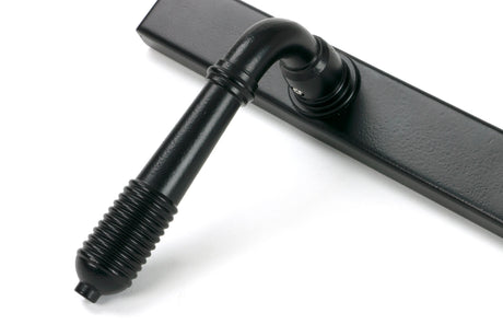 From The Anvil - Matt Black Reeded Slimline Lever Espag. Lock Set | Sku. 52080 | Trade Door Handles.