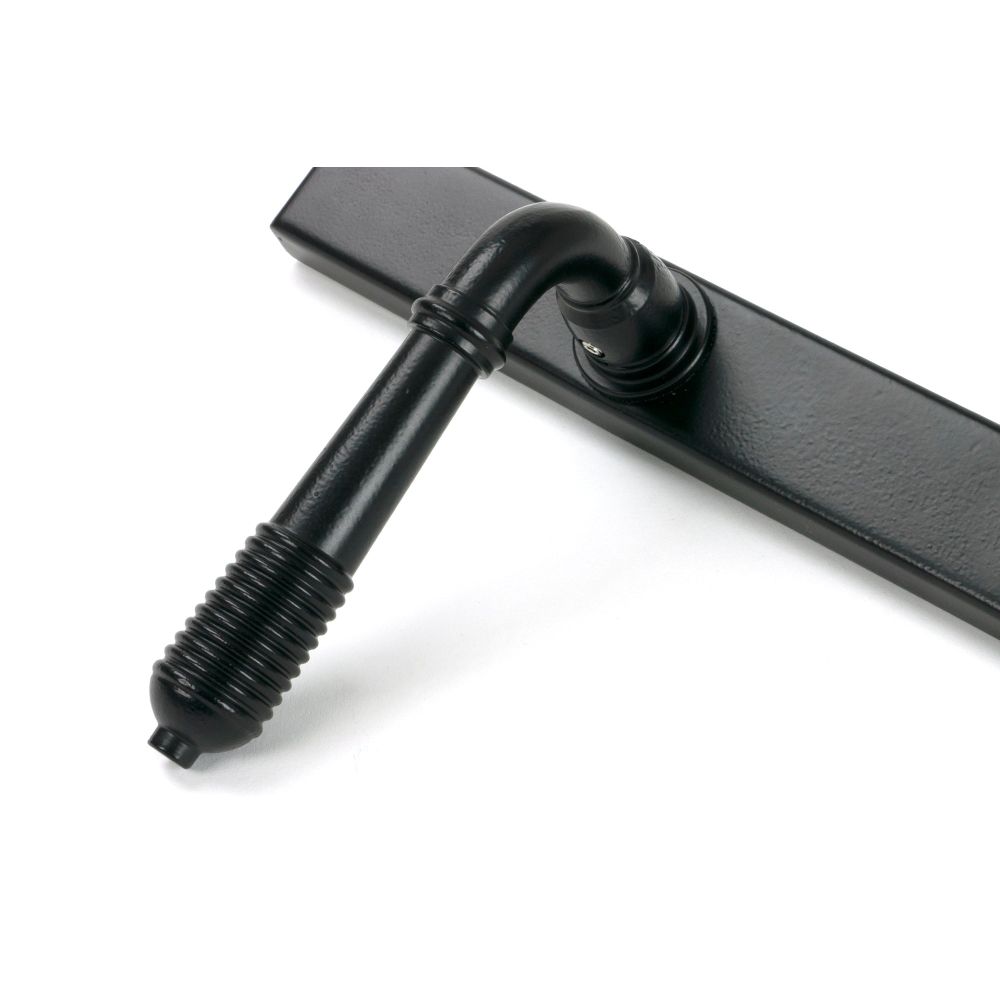 From The Anvil - Matt Black Reeded Slimline Lever Espag. Lock Set | Sku. 52080 | Trade Door Handles.