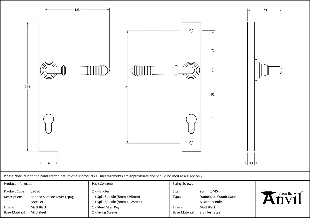 From The Anvil - Matt Black Reeded Slimline Lever Espag. Lock Set | Sku. 52080 | Trade Door Handles.
