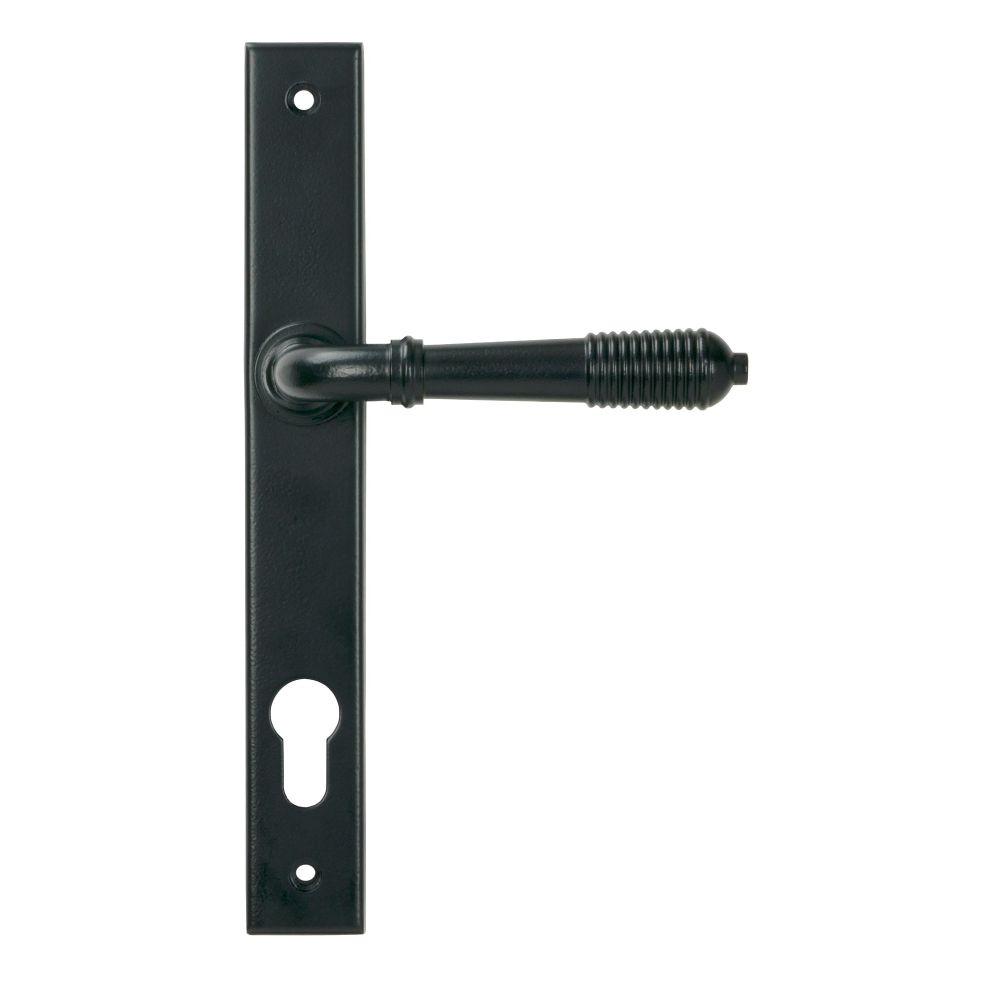 From The Anvil - Matt Black Reeded Slimline Lever Espag. Lock Set | Sku. 52080 | Trade Door Handles.