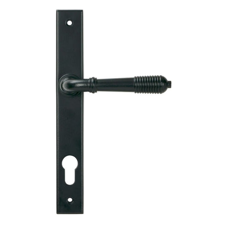 From The Anvil - Matt Black Reeded Slimline Lever Espag. Lock Set | Sku. 52080 | Trade Door Handles.