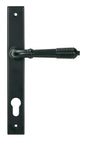 This is an image of From The Anvil - Matt Black Reeded Slimline Lever Espag. Lock Set available to order from Trade Door Handles in Kendal.