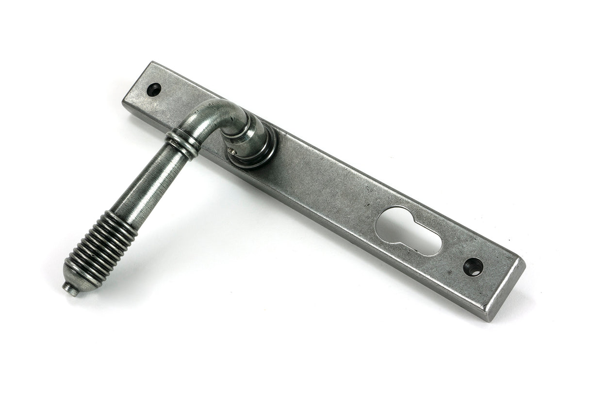 From The Anvil - Pewter Reeded Slimline Lever Espag. Lock Set | Sku. 52081 | Trade Door Handles.