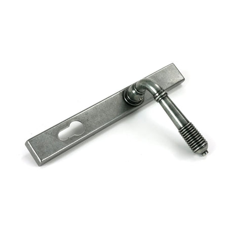From The Anvil - Pewter Reeded Slimline Lever Espag. Lock Set | Sku. 52081 | Trade Door Handles.