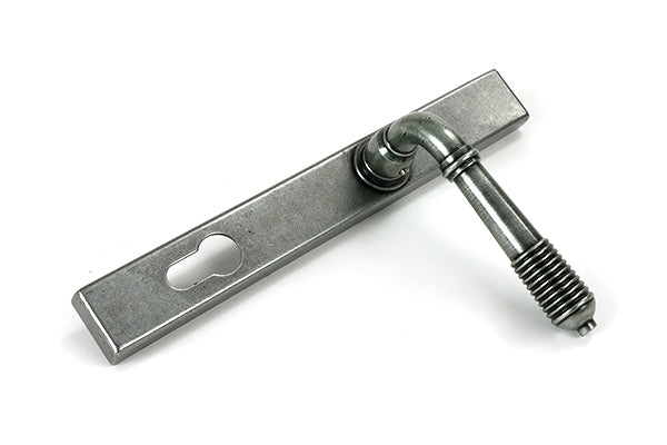 From The Anvil - Pewter Reeded Slimline Lever Espag. Lock Set