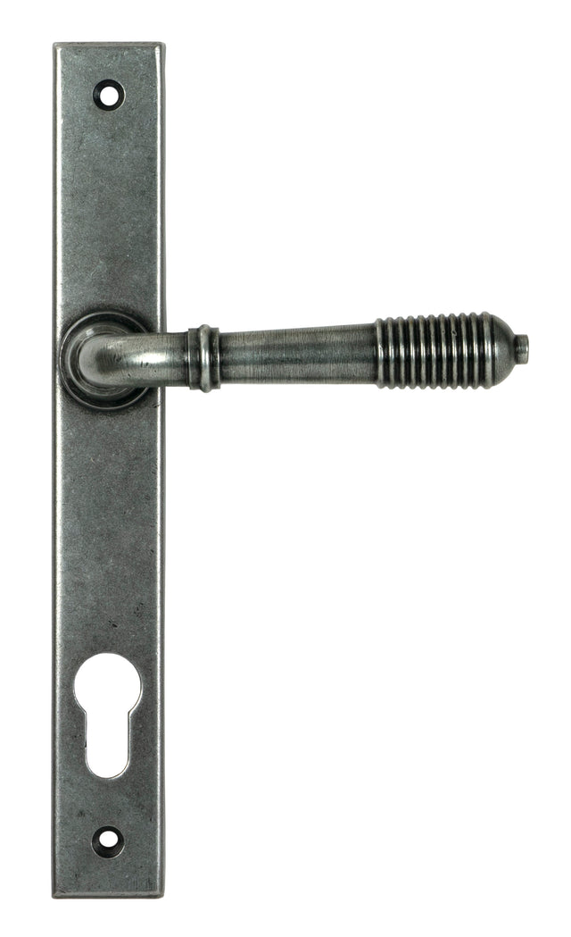 From The Anvil - Pewter Reeded Slimline Lever Espag. Lock Set | Sku. 52081 | Trade Door Handles.