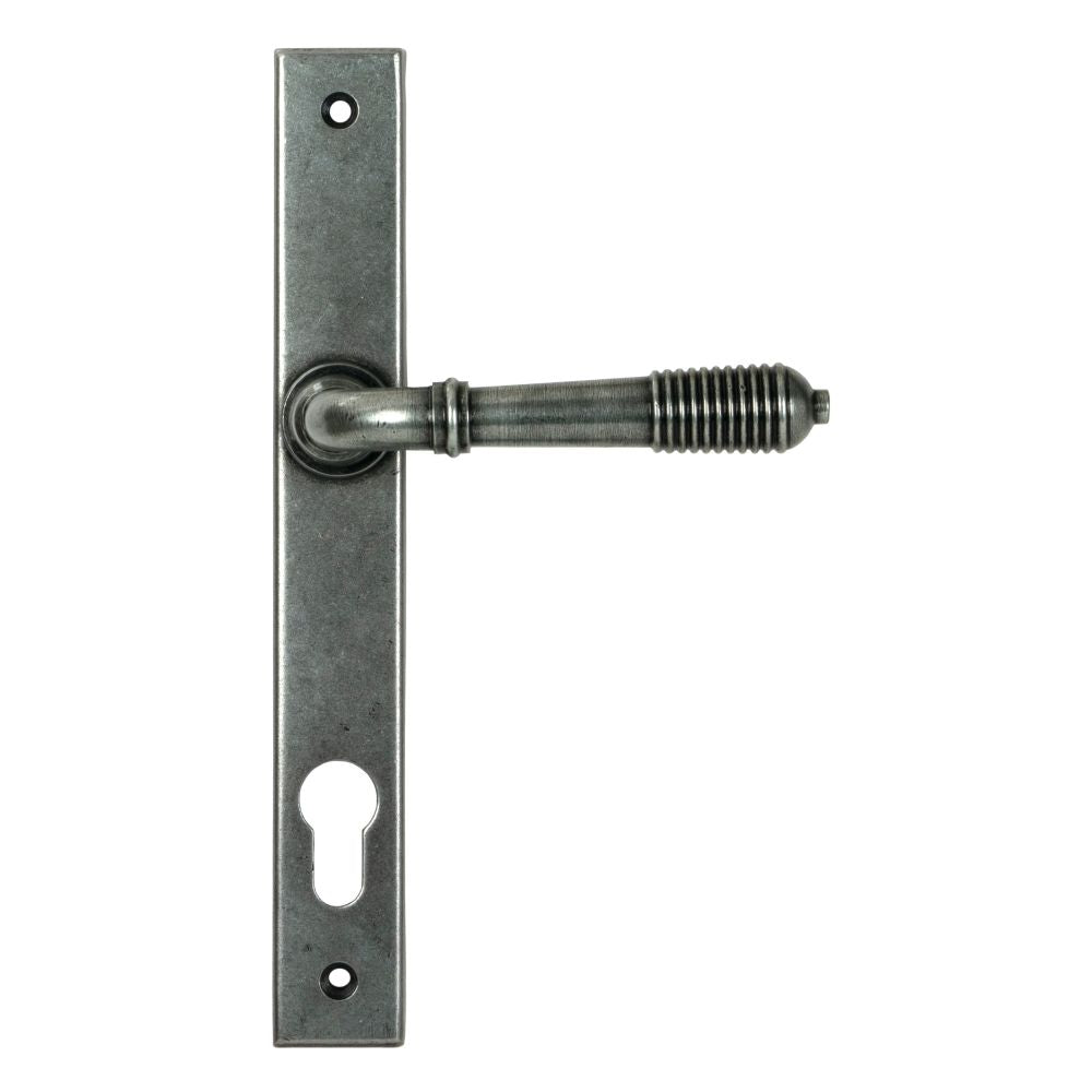From The Anvil - Pewter Reeded Slimline Lever Espag. Lock Set | Sku. 52081 | Trade Door Handles.