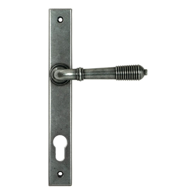From The Anvil - Pewter Reeded Slimline Lever Espag. Lock Set | Sku. 52081 | Trade Door Handles.