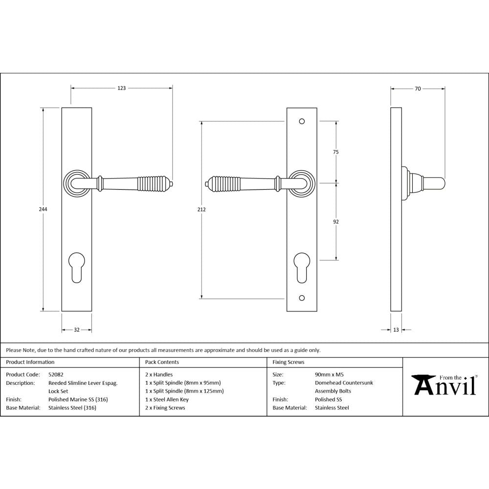 From The Anvil - Polished Marine SS (316) Reeded Slimline Lever Espag. Lock Set | Sku. 52082 | Trade Door Handles.