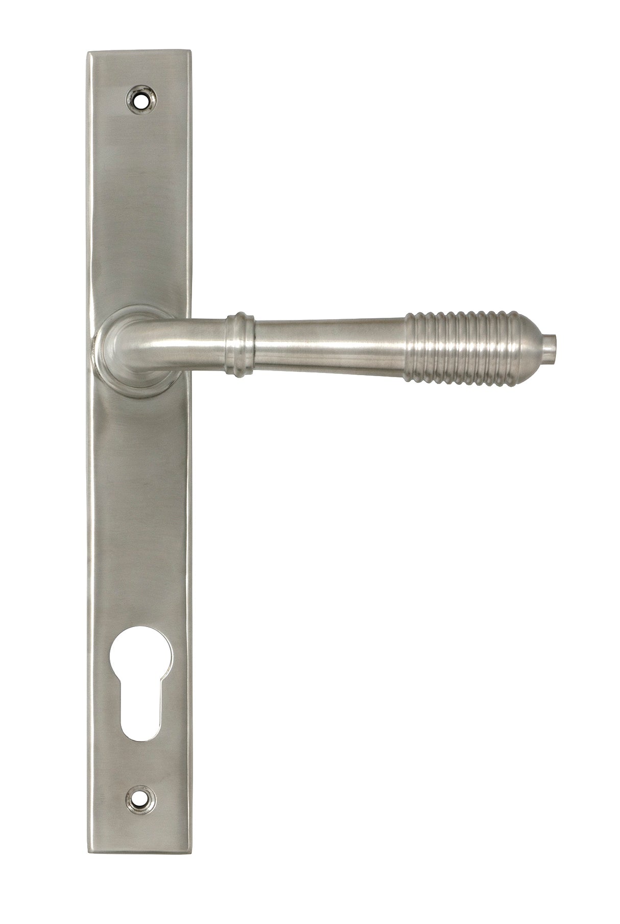 From The Anvil - Satin Marine SS (316) Reeded Slimline Lever Espag. Lock Set | Sku. 52083 | Trade Door Handles.