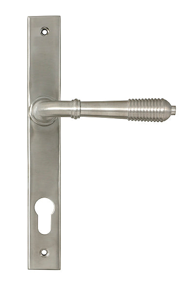 This is an image of From The Anvil - Satin Marine SS (316) Reeded Slimline Lever Espag. Lock Set available to order from Trade Door Handles in Kendal.