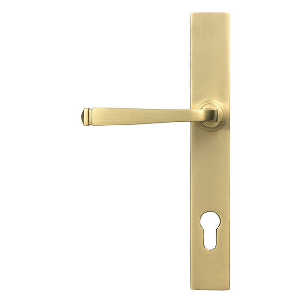 High quality images of the From The Anvil - Satin Brass Avon Slimline Lever Espag. Lock Set | Sku. Anvil-52084 | available to order from Trade Door Handles, quick delivery at discounted prices.