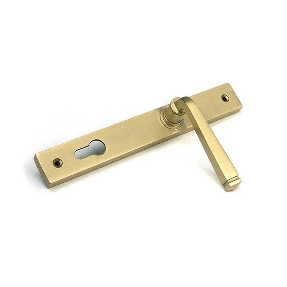High quality images of the From The Anvil - Satin Brass Avon Slimline Lever Espag. Lock Set | Sku. Anvil-52084 | available to order from Trade Door Handles, quick delivery at discounted prices.