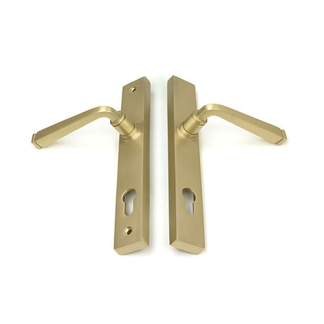 High quality images of the From The Anvil - Satin Brass Avon Slimline Lever Espag. Lock Set | Sku. Anvil-52084 | available to order from Trade Door Handles, quick delivery at discounted prices.