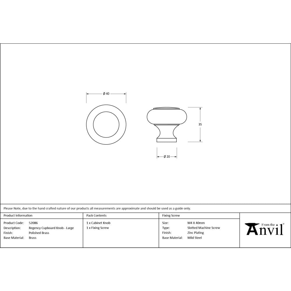 From The Anvil - Polished Brass Regency Cabinet Knob - Large | Sku. 52086 | Trade Door Handles.