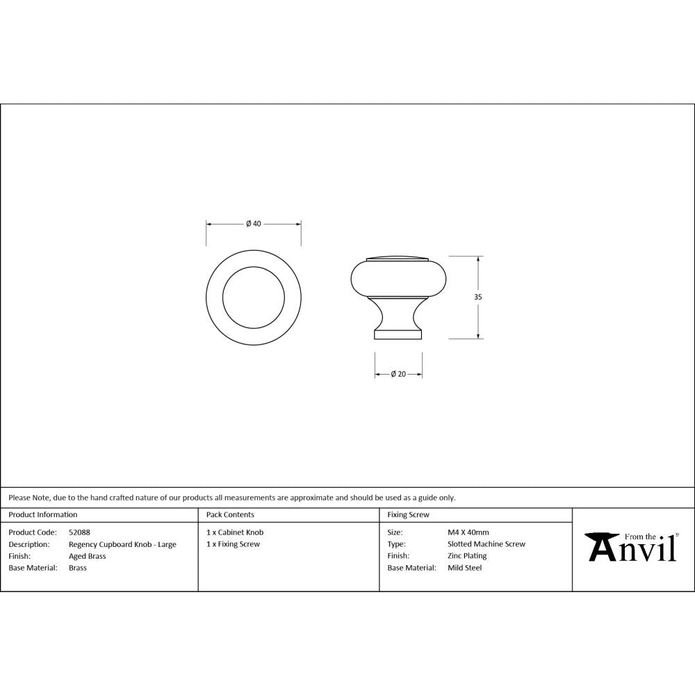 From The Anvil - Aged Brass Regency Cabinet Knob - Large | Sku. 52088 | Trade Door Handles.