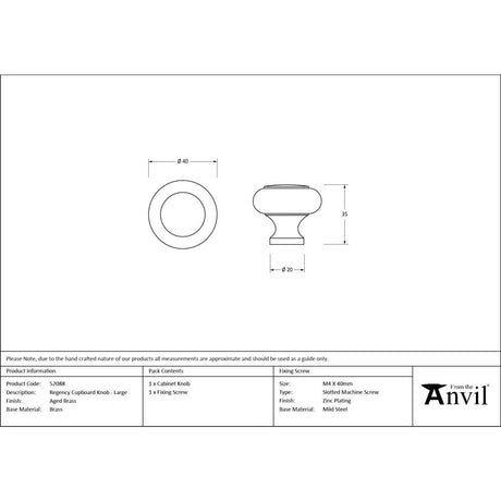 From The Anvil - Aged Brass Regency Cabinet Knob - Large | Sku. 52088 | Trade Door Handles.