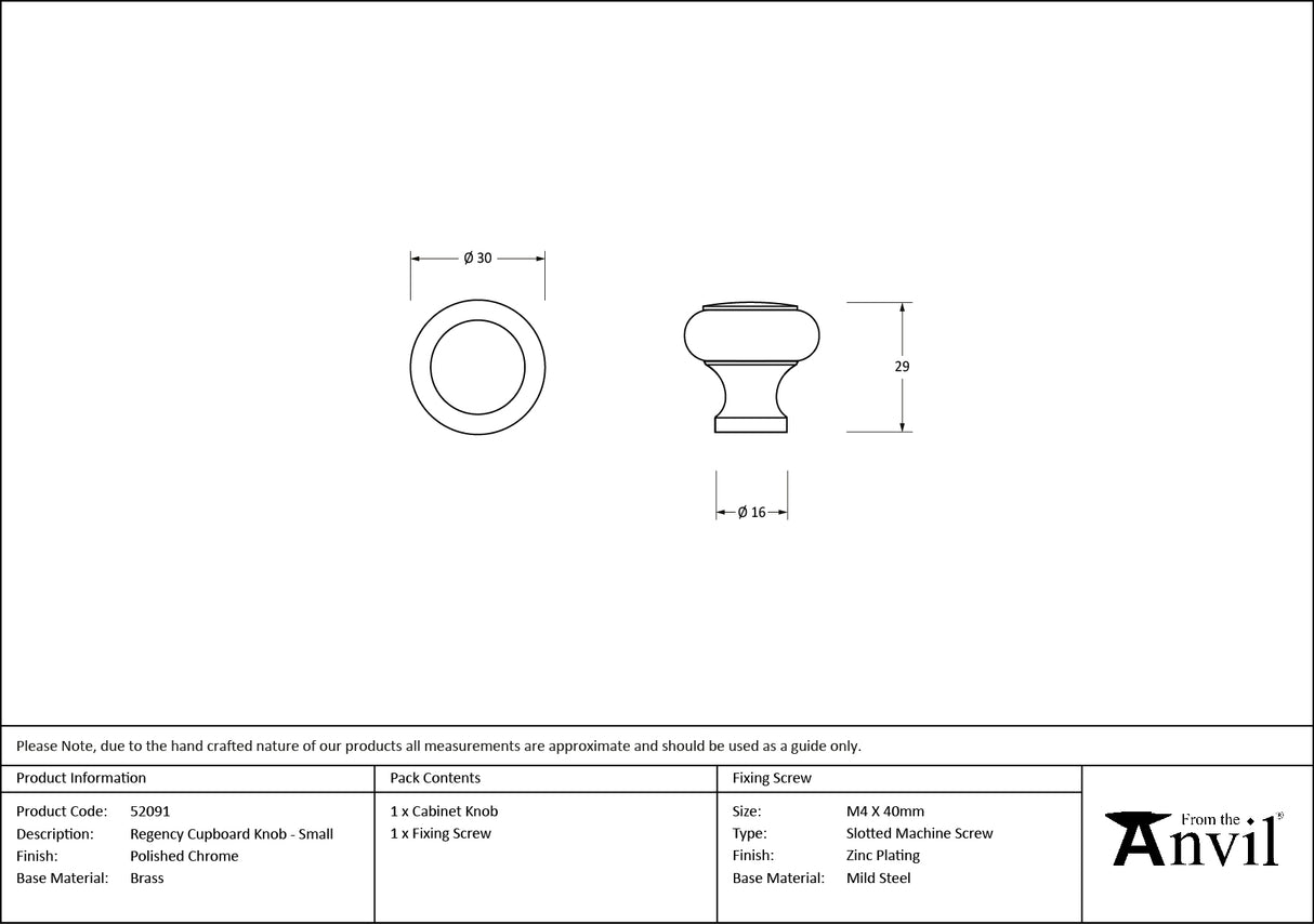 From The Anvil - Polished Chrome Regency Cabinet Knob - Small | Sku. 52091 | Trade Door Handles.