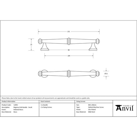 From The Anvil - Polished Brass Regency Pull Handle - Small | Sku. 52093 | Trade Door Handles.