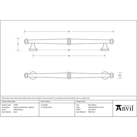 From The Anvil - Polished Brass Regency Pull Handle - Medium | Sku. 52094 | Trade Door Handles.