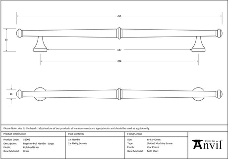 From The Anvil - Polished Brass Regency Pull Handle - Large | Sku. 52095 | Trade Door Handles.