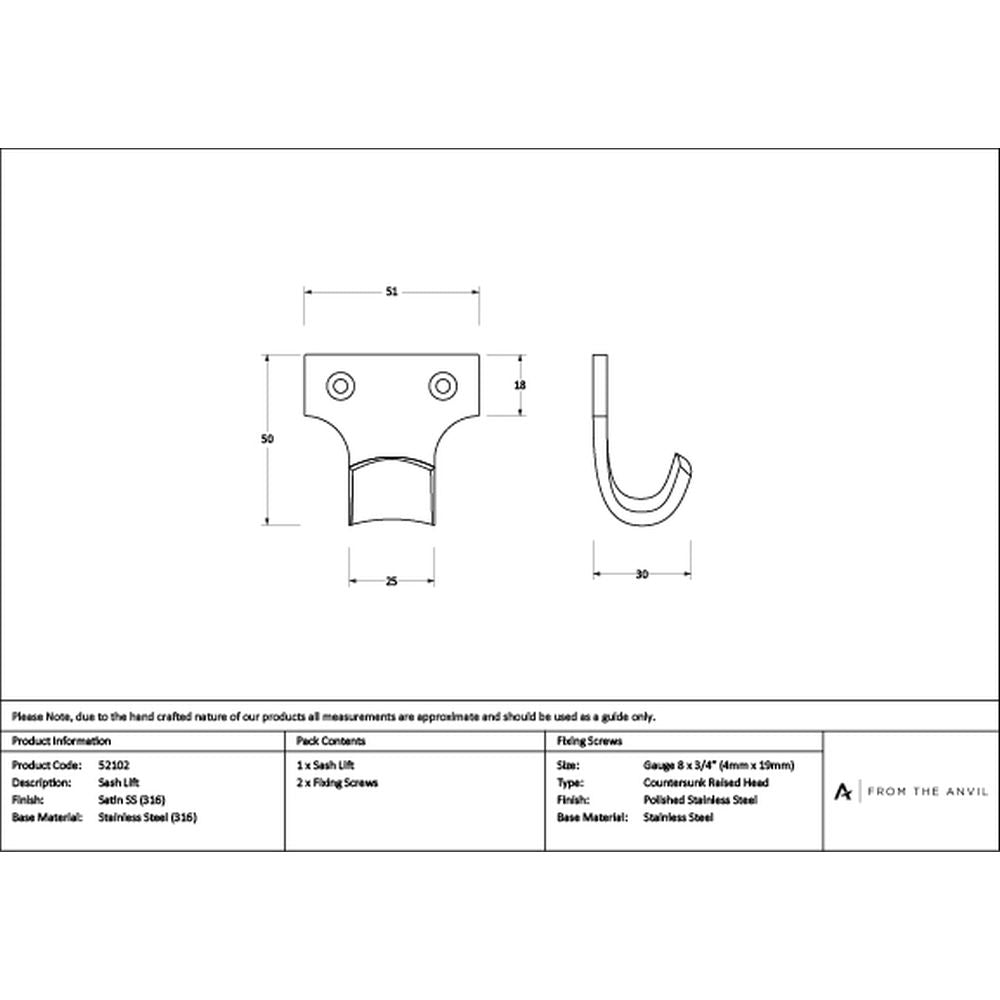 High quality images of the From The Anvil - Satin Marine SS (316) Sash Lift | Sku. Anvil-52102 | available to order from Trade Door Handles, quick delivery at discounted prices.
