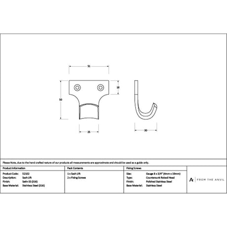 High quality images of the From The Anvil - Satin Marine SS (316) Sash Lift | Sku. Anvil-52102 | available to order from Trade Door Handles, quick delivery at discounted prices.