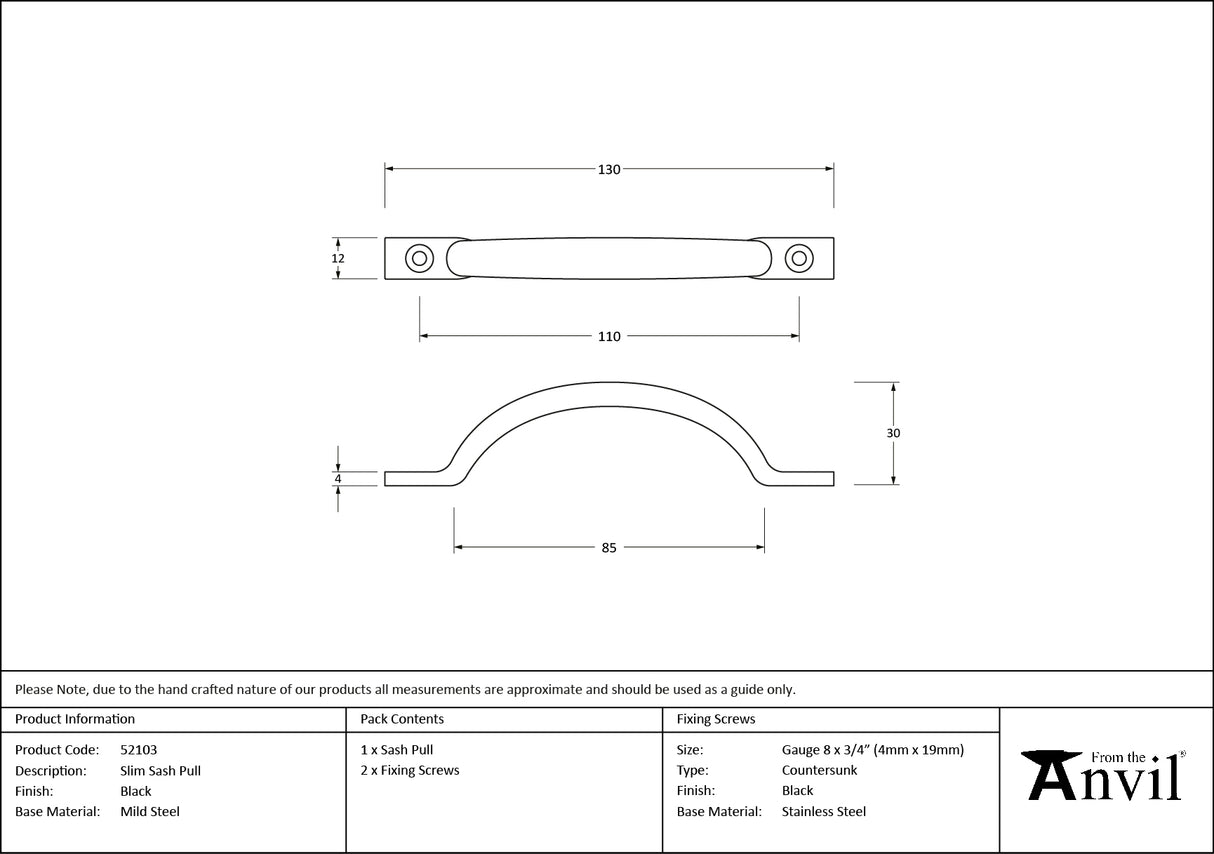 From The Anvil - Black Slim Sash Pull | Sku. 52103 | Trade Door Handles.