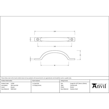 From The Anvil - Pewter Slim Sash Pull | Sku. 52104 | Trade Door Handles.