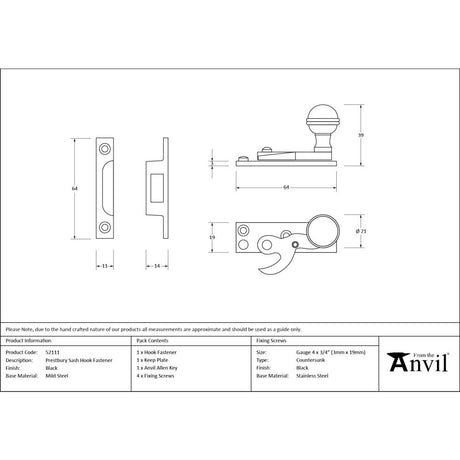 From The Anvil - Black Prestbury Sash Hook Fastener | Sku. 52111 | Trade Door Handles.