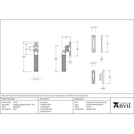 From The Anvil - Aged Brass Locking Brompton Fastener RH | Sku. 52116 | Trade Door Handles.