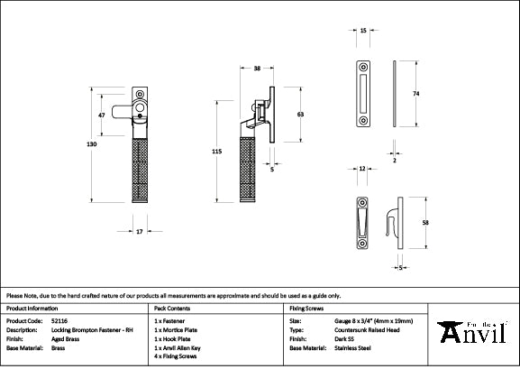 From The Anvil - Aged Brass Locking Brompton Fastener â€“ RH