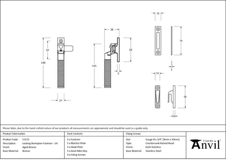 From The Anvil - Aged Bronze Locking Brompton Fastener LH | Sku. 52121 | Trade Door Handles.